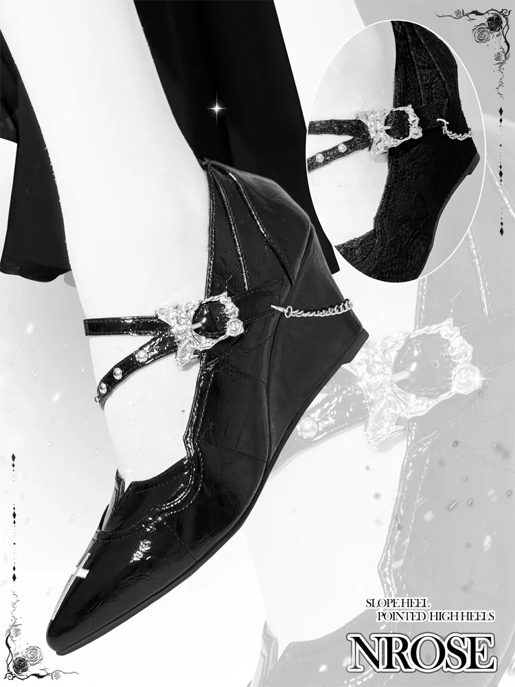 Szpiczaste, ciemne, gotyckie szpilki Nightspine Prayer z podbiciem, subkulturowe buty na wysokim obcasie typu Mary Jane, damskie buty w stylu japońskim, pojedyncze buty.