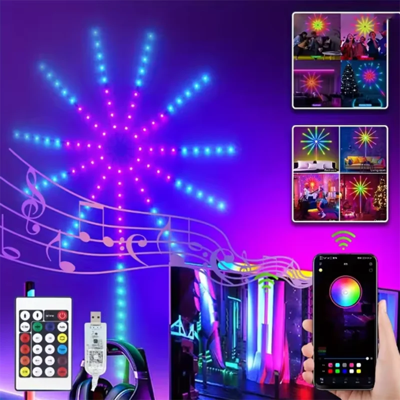 NEW 5V USB RGBlC Firework Strip Lights LED Bluetooth APP Control Smart Lamp Sync Music Bedroom Decor Dream Light LED Strip Light