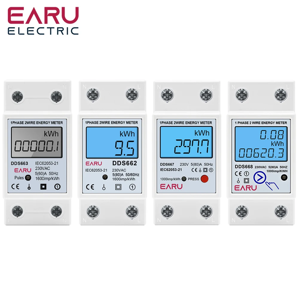 Medidor de energía Digital LCD monofásico, contador de consumo de energía de corriente de voltaje cero kWh, vatímetro eléctrico, Riel Din de 220V