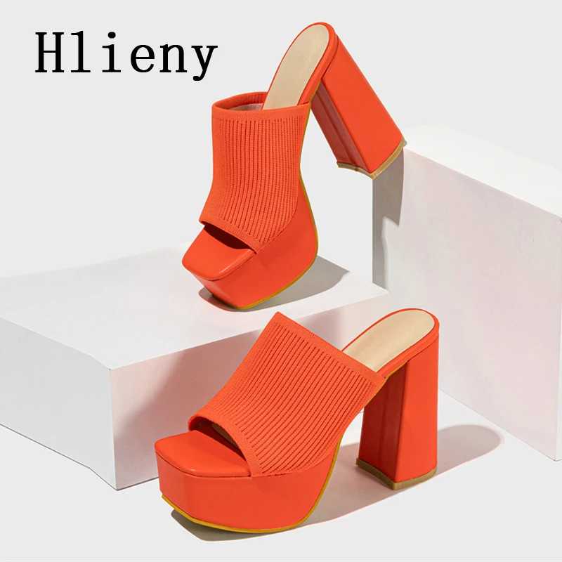 Hlieny Roma Style Knitted Platform Slippers Chunky High Heels Women Peep Toe Fashion Pumps Ladies Shoes Sandals Size 35-42