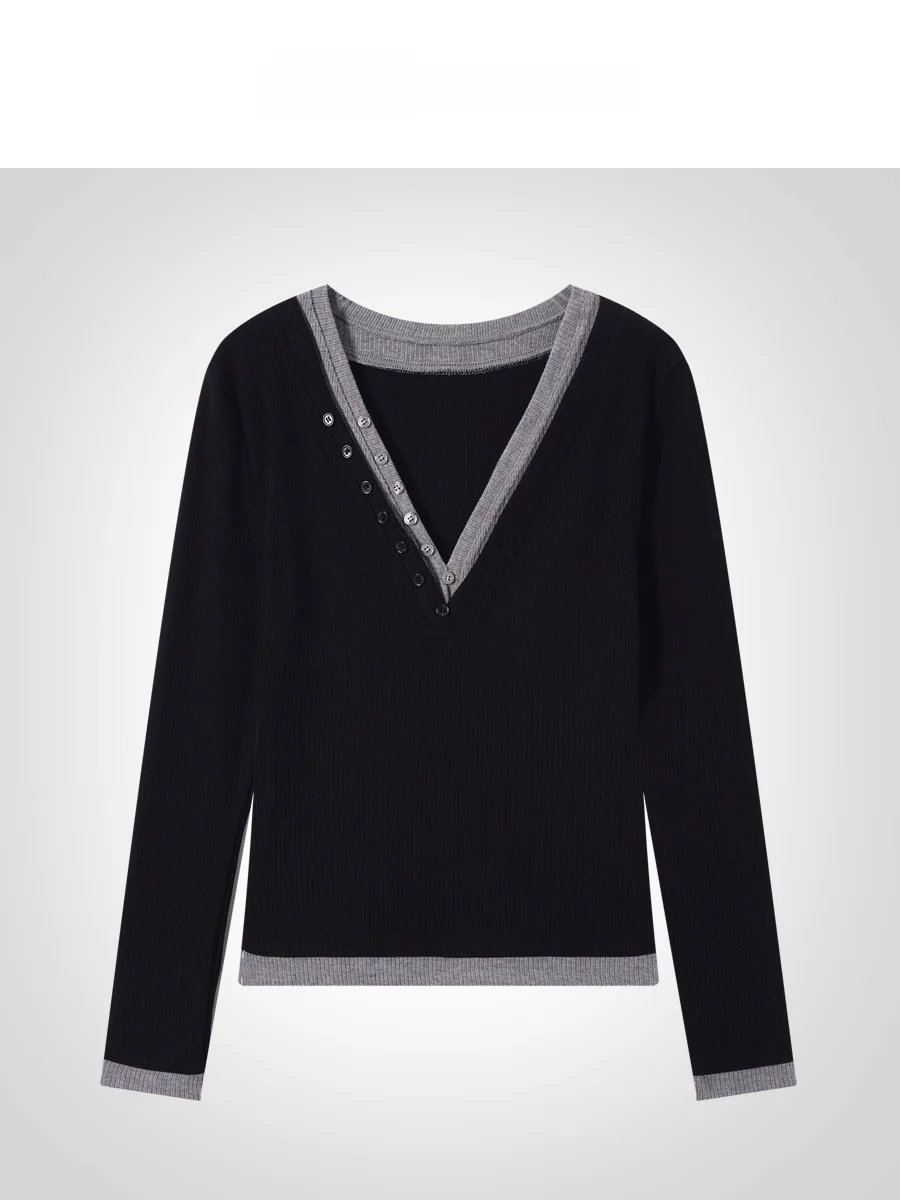 

Женская футболка IAMCPLUS Color Blo с V-образным вырезом, на пуговицах, с длинным рукавом, приталенного кроя, из зимней коллекции