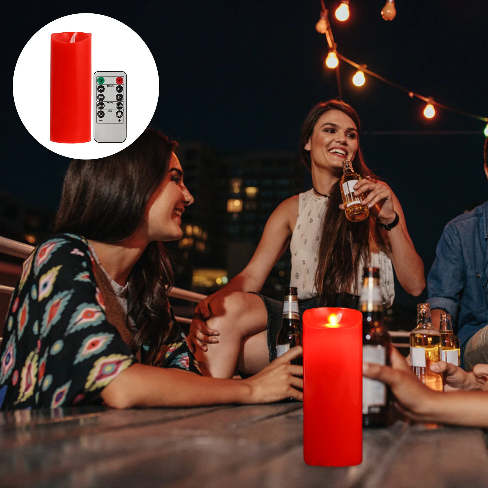 1 セット電子 LED フレームレスランプ赤シミュレーションワックスピラーリモート暖かい光装飾ホームレストランバー用