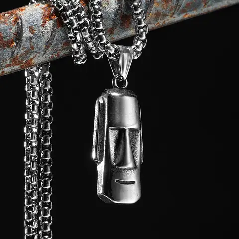 모아이 펜던트 동상 목걸이 316L 스테인레스 스틸 남성 힙합 체인 펑크 록 남성 바이커 쥬얼리에 대한 유행 크리 에이 티브 크리스마스 선물