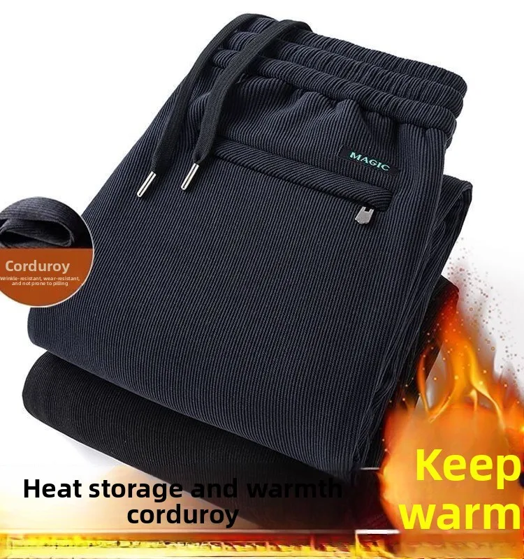 

Thiened Fce Autumn Winter Men's Casual Straight Leg Pants Outerwear Warm Corduroy Loose Large Size Leisure Trousers