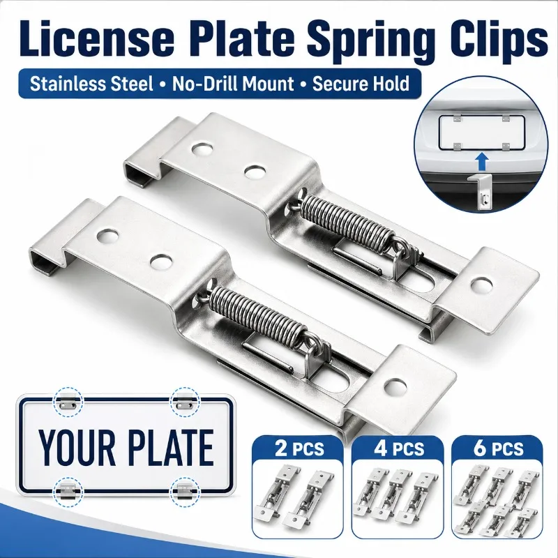2/4/6PCS Car License Plate Spring Clips Stainless Steel No-Drill Bracket Frame Holder Clamps for Cars Trailers Number Plates