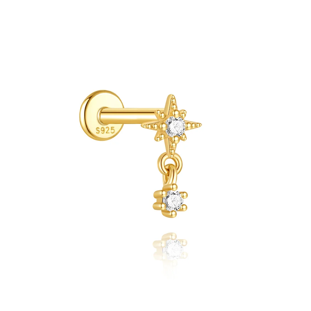 CANNER Silber 925 Sterling Piercing für Frauen, Herz-Ohrstecker, Schmuck, flache Rückseite, Ohrstecker für Helix, Tragus, Daith