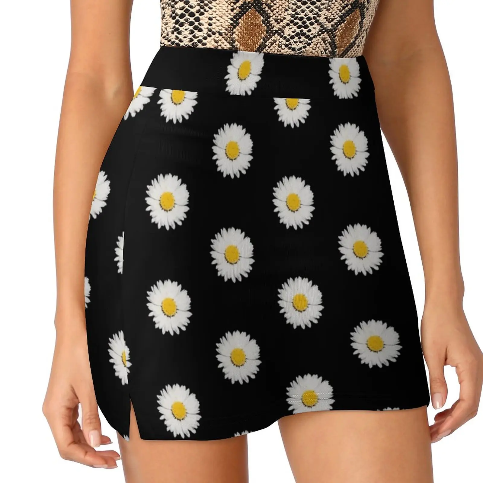 Nine Common Daisies Isolated On A Black Background Women's skirt With Hide Pocket Tennis Skirt Golf Skirts Badminton Skirts