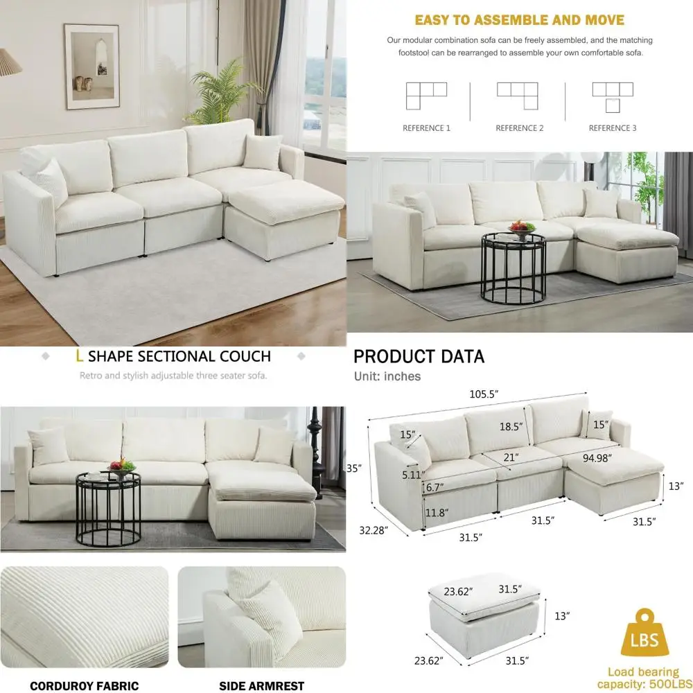 أريكة مقطعية على شكل حرف L مكونة من 3 مقاعد مع مسند، مجموعة أريكة مريحة ذات مقعد عميق لغرفة المعيشة #1