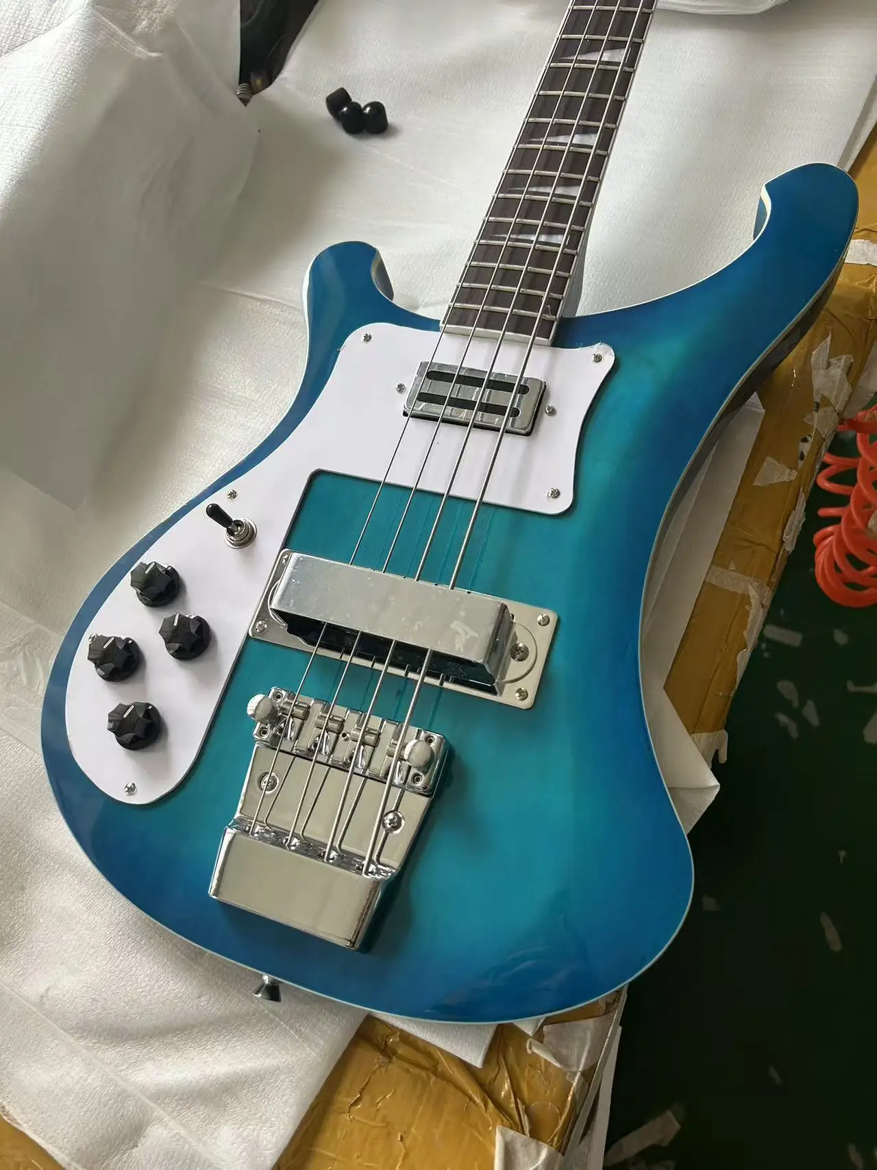 Custom 4003 Left Hand 4 String Electric Bass Guitar Blue Gradient Body Chrome Hardware view 4