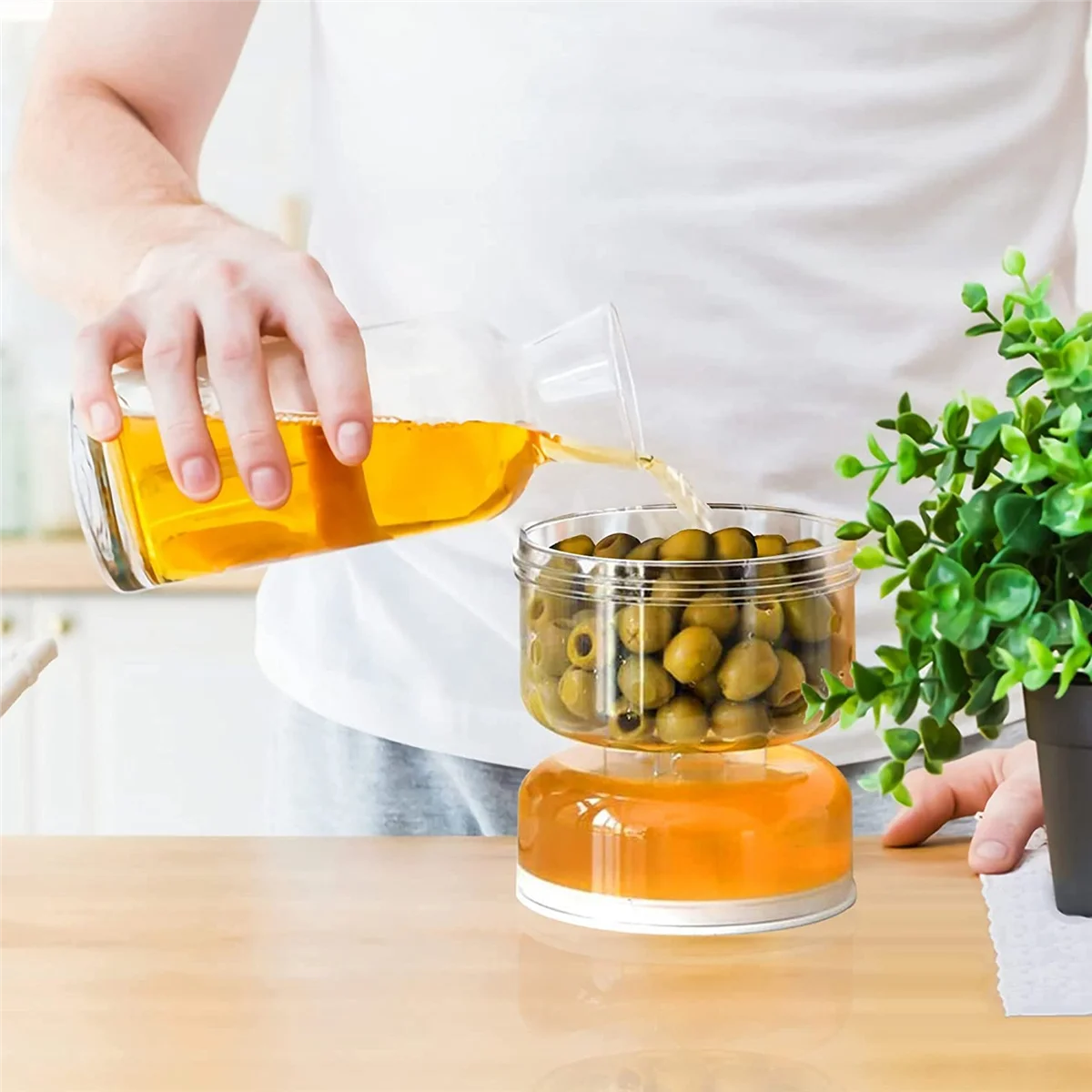 Pickle and Olive Hourglass Jar, Pickle Flip Jar Separated From Wet and Dry, Pickle Jar with Strainer Flip, Separator