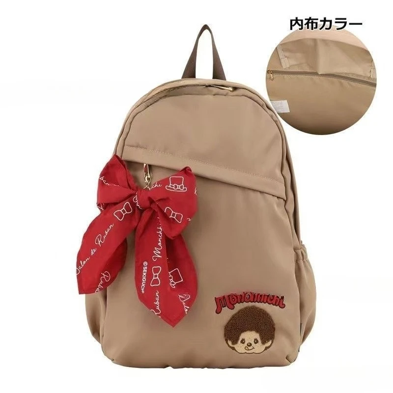 Рюкзак Monchhichi большой вместимости с мультяшной вышивкой в виде банта, легкий, милый, для школы и повседневных поездок