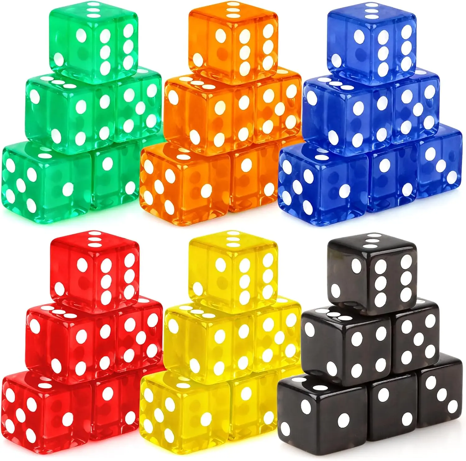 

36 Pieces 19mm Acrylic Dice Set - 6 Sided Colored Dice for Casino Games, Math Classroom, Board Games (Black, Red, Blue, Green, Yellow, Orange)