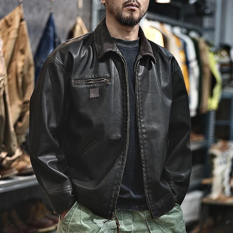 

American Retro Heavy-Duty Washed Distressed High-Quality Ultra-Suede Leather Jacket for Men Workwear Badboy Style Trendy Coat