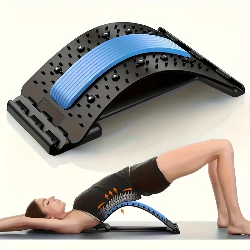 Correcteur de posture et étireur dorsal réglable sur 4 niveaux. Support lombaire ergonomique avec fonction de massage, poignées antidérapantes