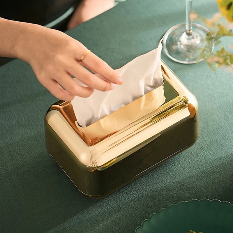 Luxury Golden Tissue Boxes Storage Napkin Holder Kitchen Tissue box Paper Case Organizer Ornament Craft Desktop Tissue Holder