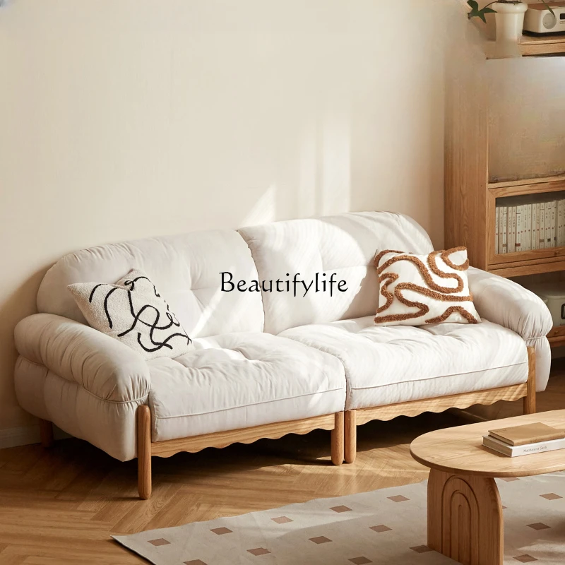 

Art Sofa Simple Modern Solid Wood Straight Row Cloud Sofa Small Apartment Cream Style Sofa for Three People