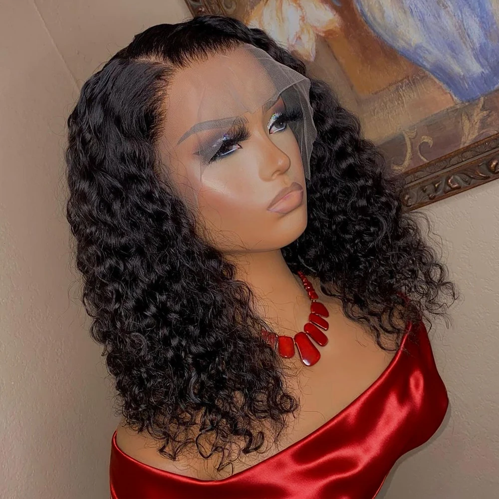 Brazilian Water Curly 13x4 Lace Front Short Bob Glueless Wig Human Hair Deep Wave 13X6 Hd Lace Frontal Wig For Women 250 Density Pre Bleached Knots Natural Color