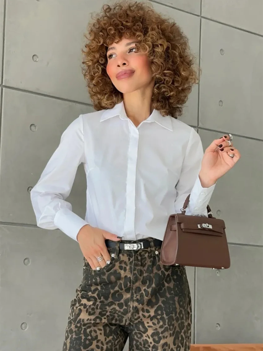 

Parc Fee Fashion Loose Blue Office Women's Shirt 2026 Autumn Lapel Long Sleeve Blouse Elegant Classic Solid Top Female Clothing