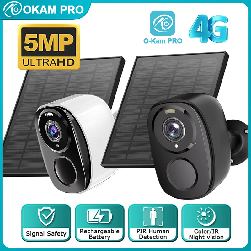 

OKAM PRO 4G Solar Camera HD 5MP Outdoor Camera 5000mAh Battery Waterproof Human Detection Color Night Vision Security Camera