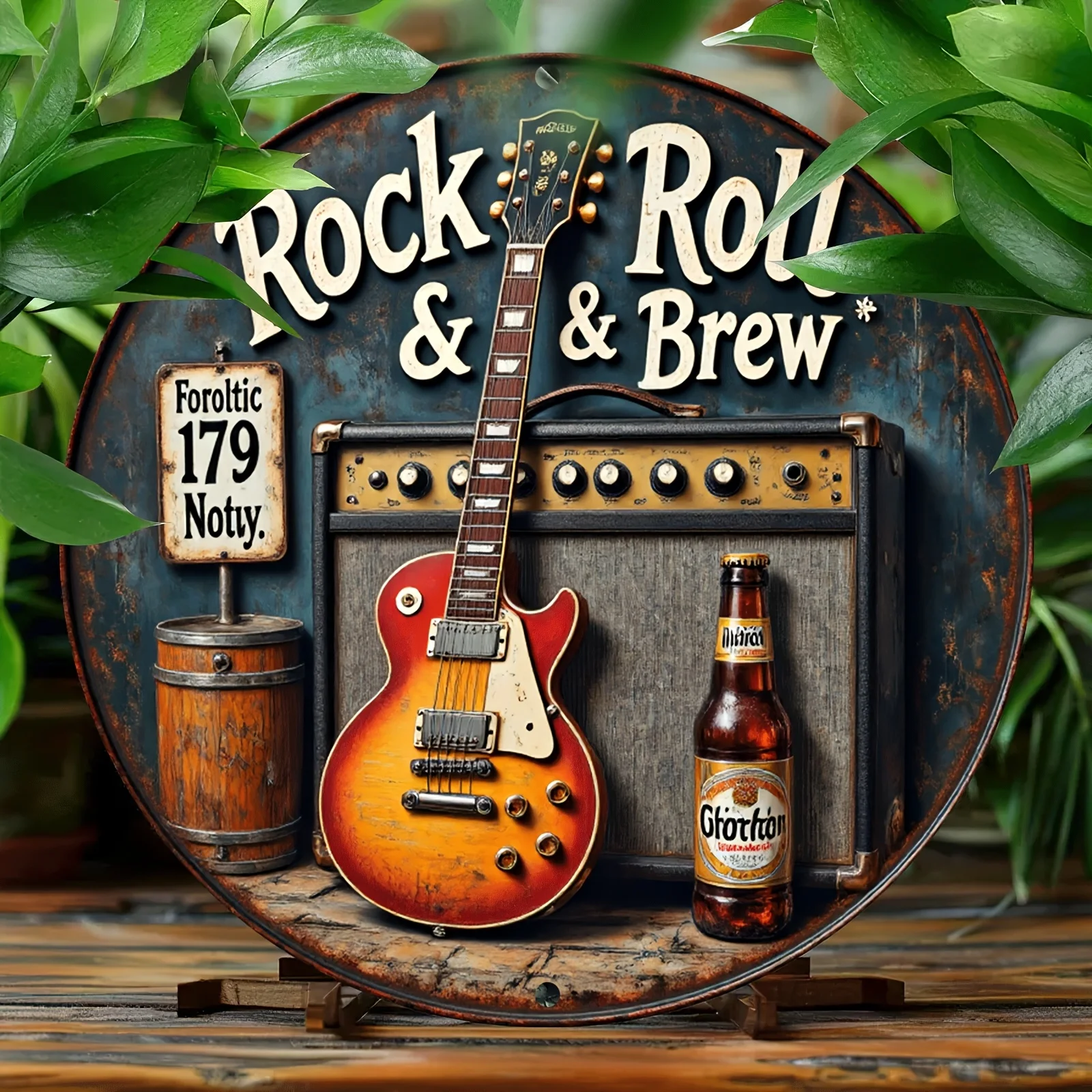 Vintage Aluminum Wall Art Sign - Rock & Roll Guitar, Retro Amplifier Rustic Home Bar, Cafe, Music Room Decor Music Wall Decor