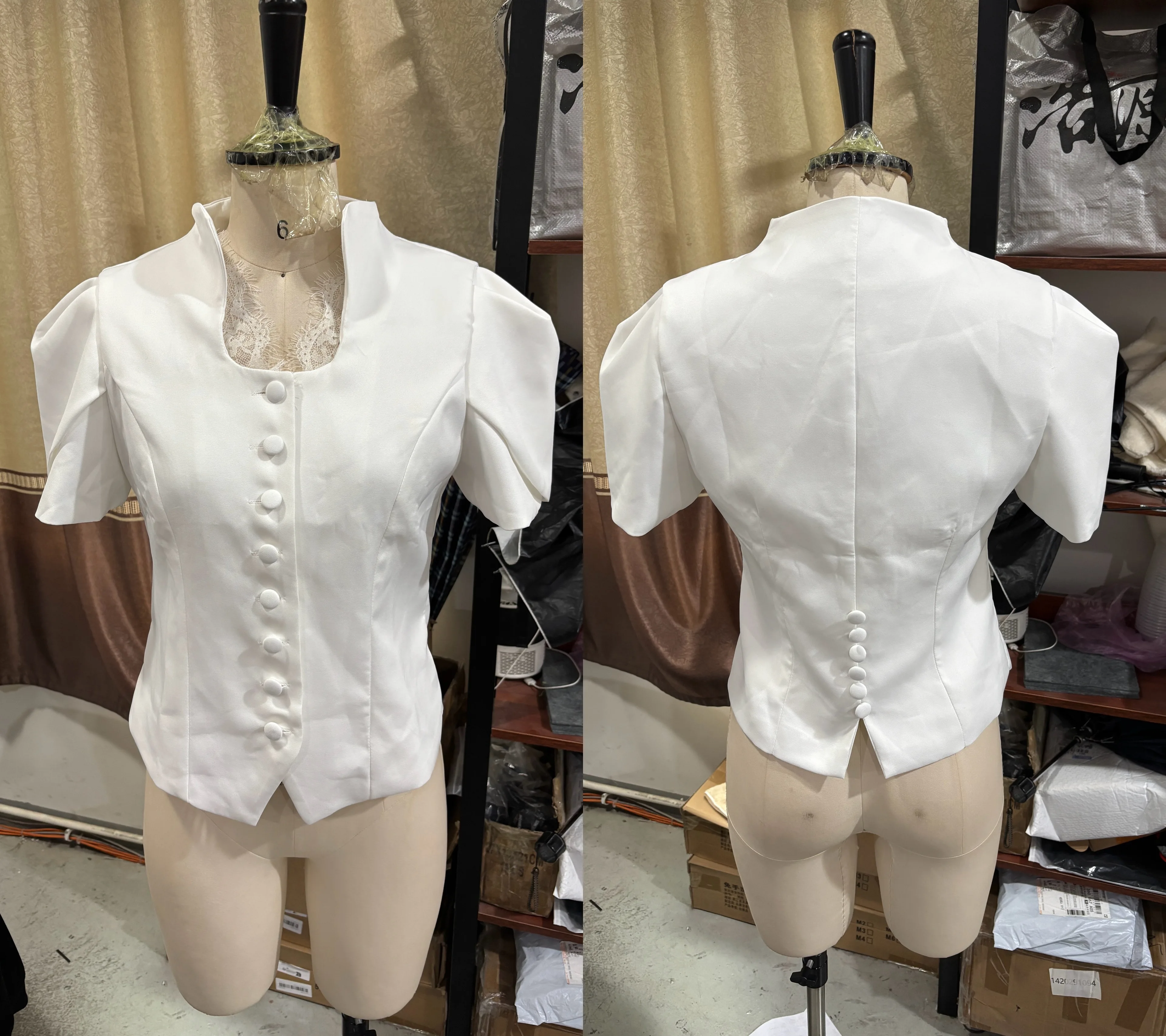 

YYAHAHAS Elegant Lace Women's Slim Top White Short Sleeve U-neck Single-breasted Female Shirt Summer Fashion Office Lady Tops