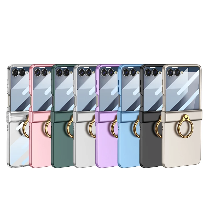 Für Samsung Z Flip 7, Ringständer, Handyhülle, schmal, matt, Scharnierschutz, Halter, Hartschalen-Abdeckung für Samsung Galaxy Z Flip 7