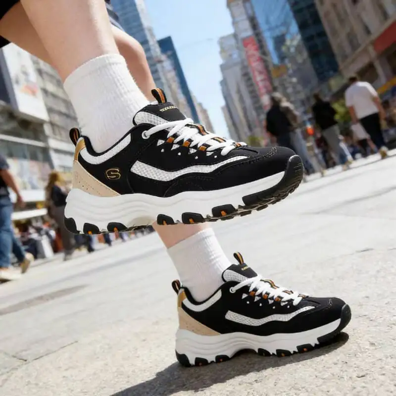 Skechers D Lites Women Chunky Sneakers Comfort Platform Casual Breathable Walking Shoes 8730066-BKGD Latest model