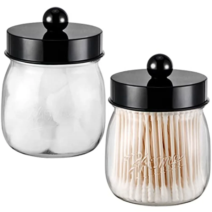 

Farmhouse Decor Apothecary Jar Set, Mason Jar Bathroom Vanity Storage Organizer Canister-Qtip Holder Plastic Acrylic Jar for Co