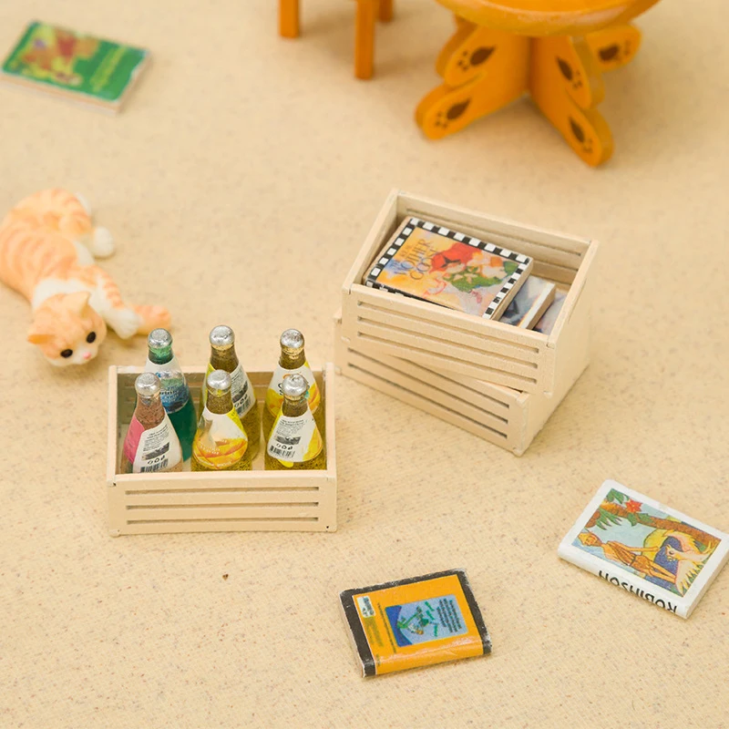 Mini cesta de almacenamiento de madera para casa de muñecas, mueble en miniatura, caja de frutas vegetales, modelo de casa de muñecas, accesorios de decoración del hogar, 1:12