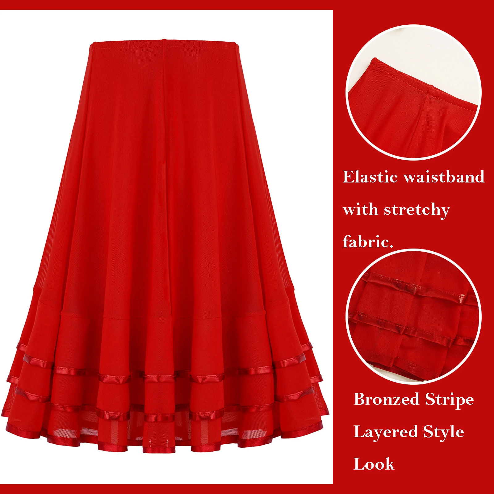 Elegant Ballroom Dance Latin Flamenco Dance Skirt for Kids Girls Ballet Dance Skirt for Gymnastics Workout Practice Leotard