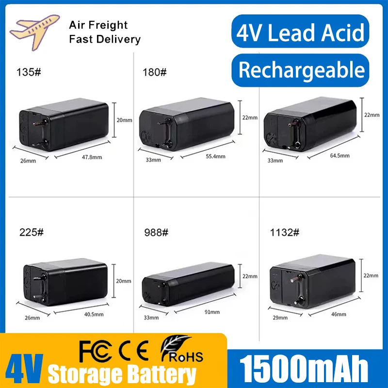 1500mAh 4V Lead Acid Battery Rechargeable Storage Batterie for LED Headlights Flashlights Electric Mosquito Swatter Electric Toy