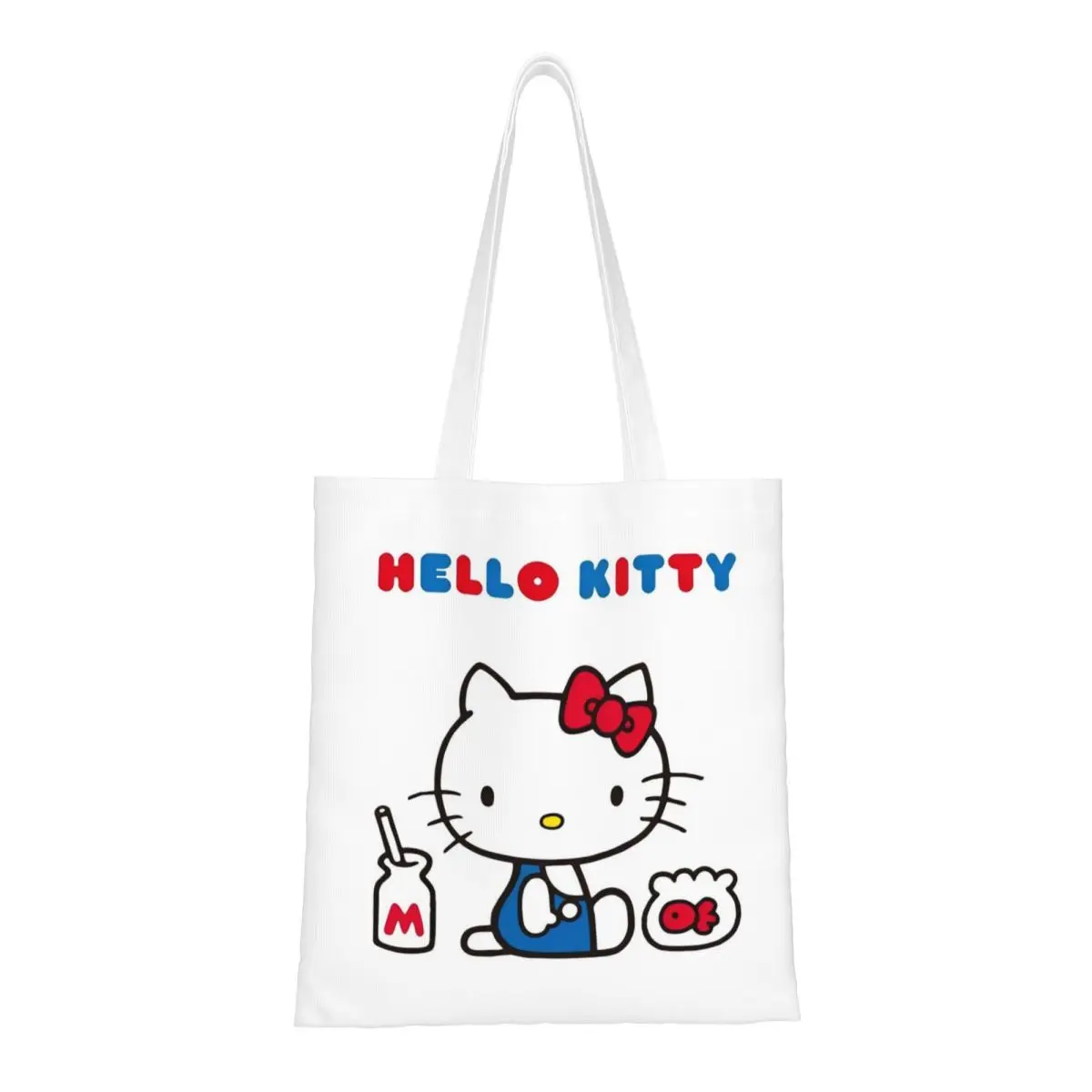 

Hello Kitty Milk Canvas Tote Bag Reusable Unique Design Fashion Bags for Unisex