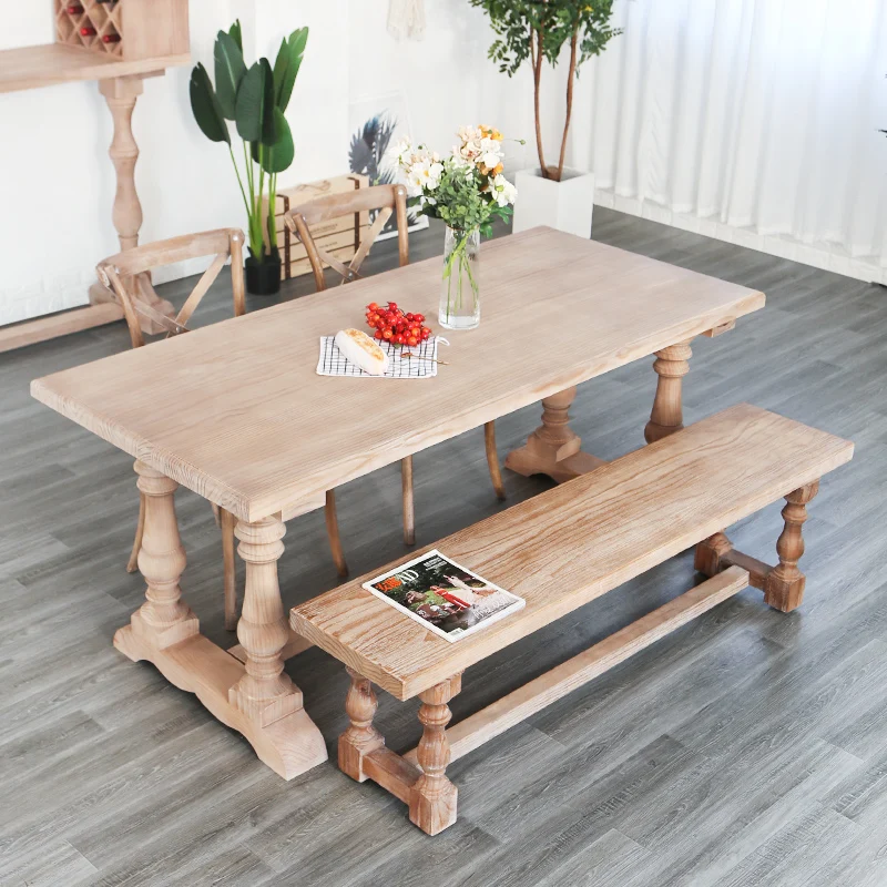 American country old all solid wood dining table household small apartment dining table log