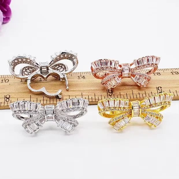 3pcs Cubic Zircon Micro pave butterfly fixed interlayer clasp clip double connector DIY Jewelry Findings