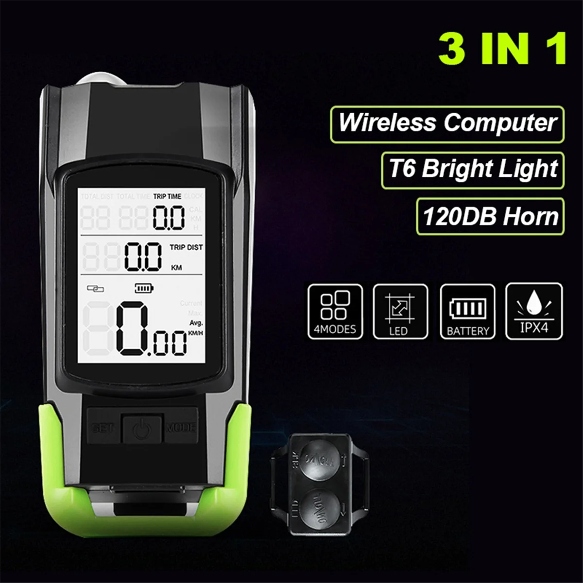 N18R 3 in 1 Lampada per bici da ciclismo Computer da bicicletta 120DB Campane per clacson per bici Torcia anteriore - Tachimetro per bici da strada Blu