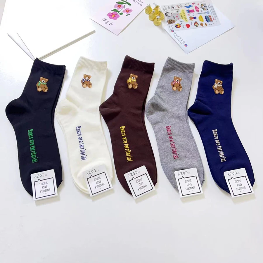 1 Pair Good Quality Cartoon Gentleman Bear Men's Socks Cotton Harajuku Skateboard Socks Novelty Breathable Sox Factory Direct