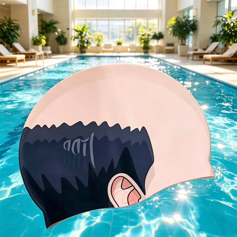 Mediterranean Print Bald Swim Cap Funny, Polyester Swimming Hat for Cosplay Pools Beach, Novelty Bald Cap for Women Adult Party