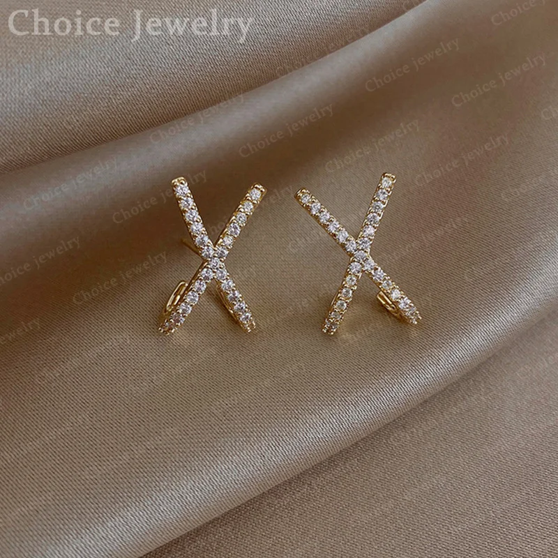 925 Sterling Silver Zircons Cross Earrings Stud Earrings For Women Charm Trend Birthday Gifts Fashion Party Fine Jewelry