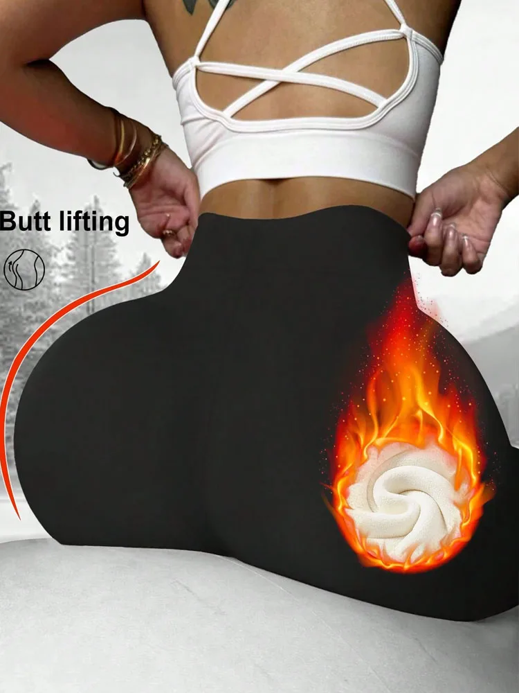 เลกกิ้งกำมะหยี่หนานุ่มสำหรับผู้หญิง สีพื้น ผ้าฟลีซหนา กางเกงเอวสูง กันหนาว ถุงน่องลำลอง สไตล์สตรีทแวร์