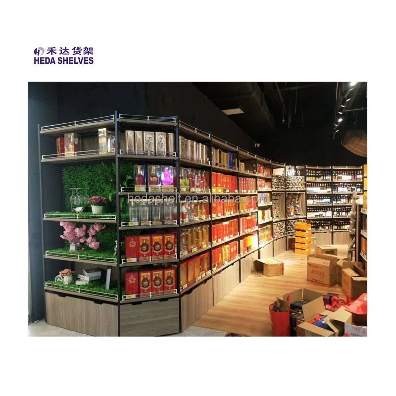 مخصص. رفوف متجر خشبية متجر الخمور رفوف جندول متجر عرض الرفوف #5