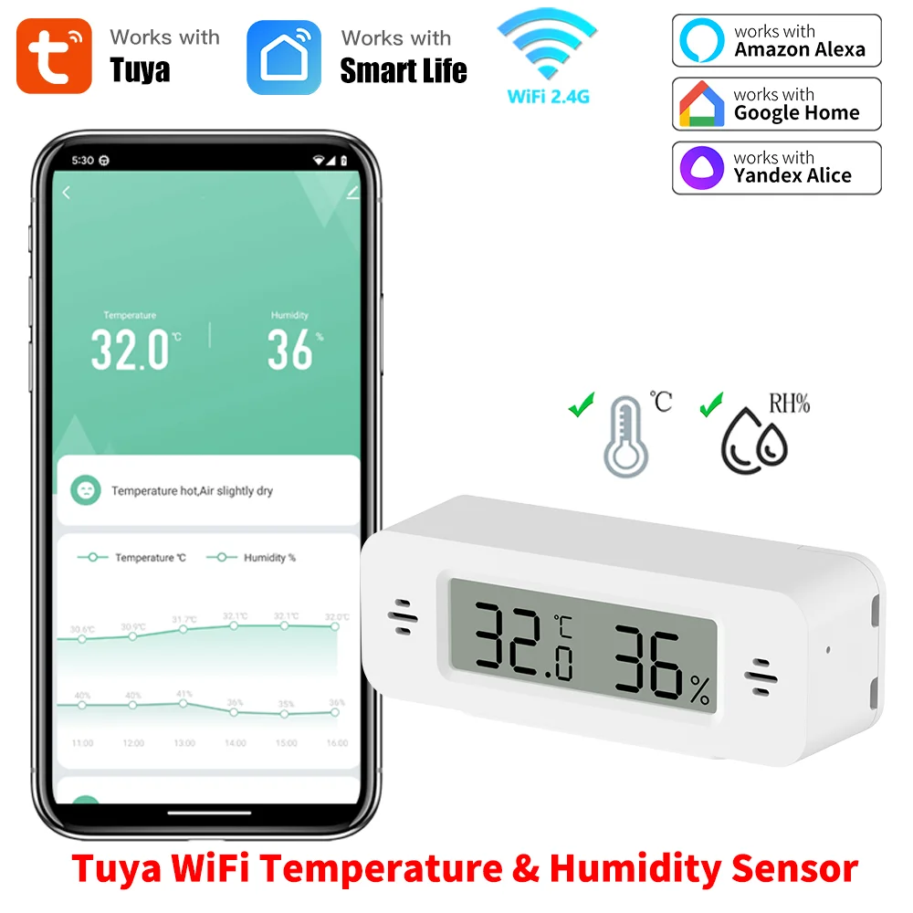Tuya WiFi Mini Thermometer Hygrometer Temperature Humidity Sensor APP Remote Control Work with Yandex SmartLife Alexa