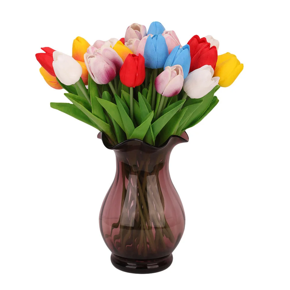 

Artificial Tulips Faux Flowers Real Touch Light Yellow for Wedding Home Decor Indoor Outdoor Uv Resistant Iron Wire Stem