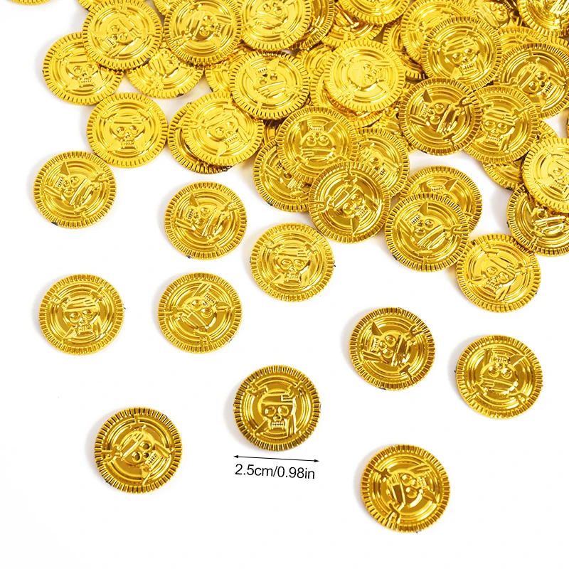 50/100Pcs Pirate Gold Coins Kids Pirate Birthday Party Decoration Favors Gift Halloween Cosplay Props Supply Fake Coin Treasure