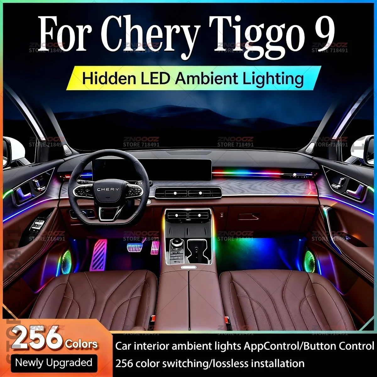 22in1 RGB Car Interior Acrylic Car Ambient Lights RGB Hidden Acrylic Strip Decoration Atmosphere Accessories For Chery Tiggo 9