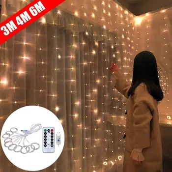 Oświetlenie LED zasłon USB zasilany z pilotem na święta weselne dekoracje świąteczne do sypialni w domu oświetlenie imprezowe