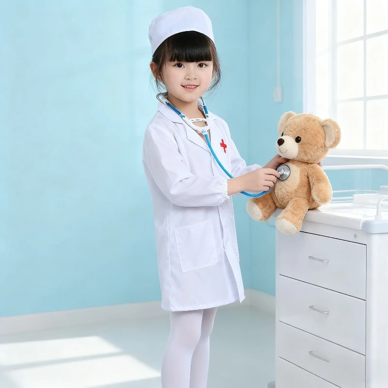Childrens Cotton Doctor Nurse Uniform Role Play Costume with Lab Coat Stethoscope for Pretend Play