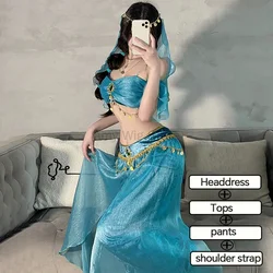 Blue Sexy Women's Belly Dancer Lingerie Role Play Cosplay Costume Set Cleopatra Exotic Indian Dance Costume
