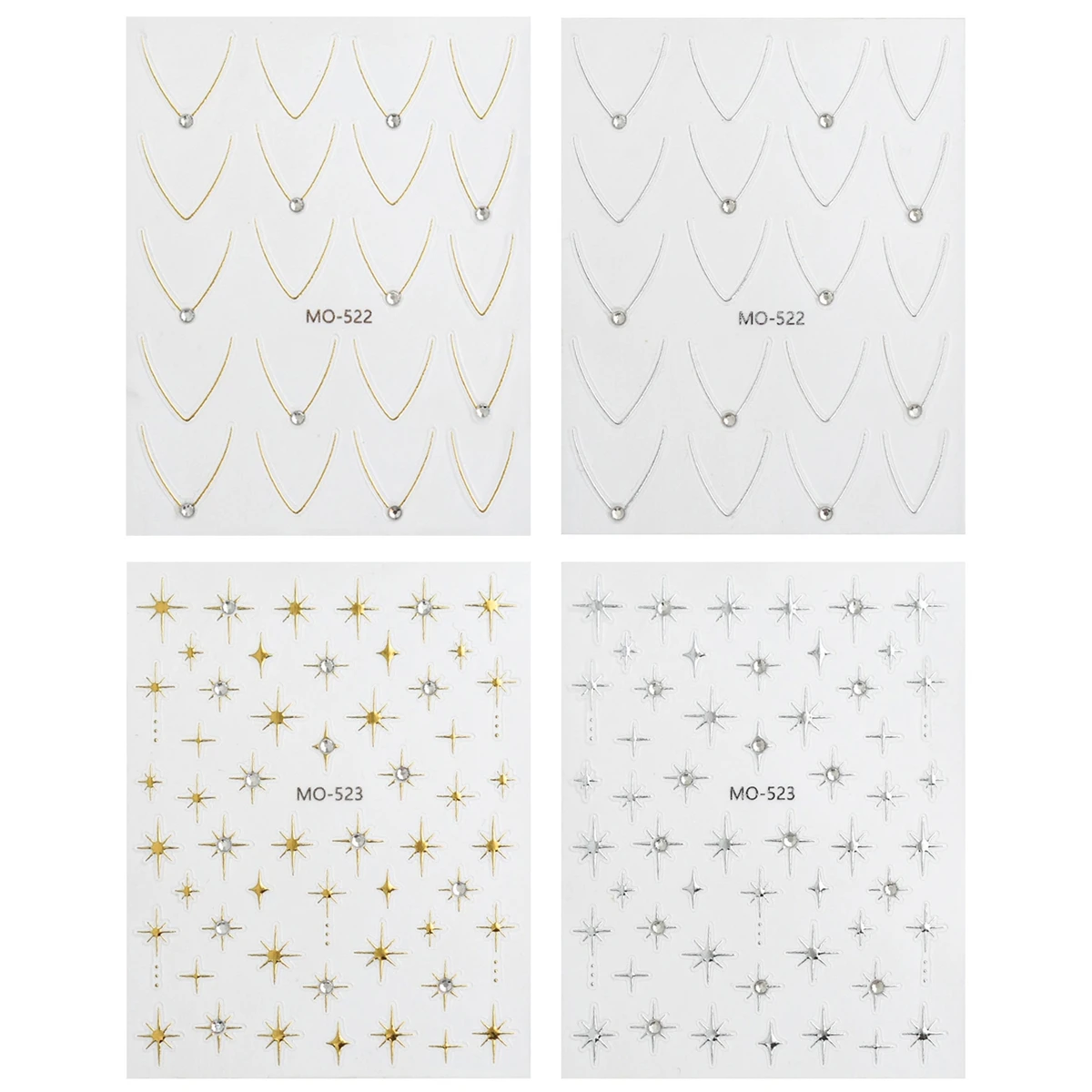 4/8 Sheets 5D Gold Silver Diamond Star Line French Nail Art Stickers Metallic Embossed V-Shape Edge Tips Decals for DIY Manicure
