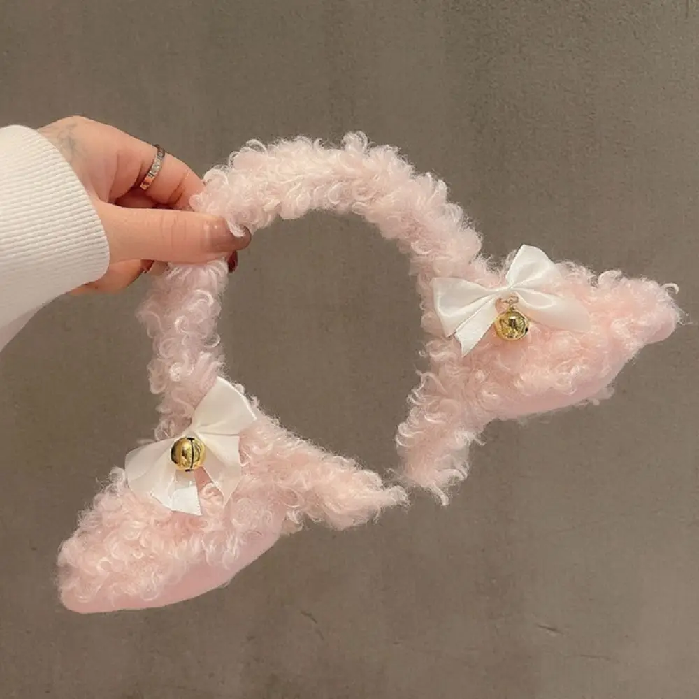 New Cute Plush Sheep Ears Headband Bow Cartoon Hairband Fashion Autumn Winter Head Hoop Handmade Costume Party Hair Accessories