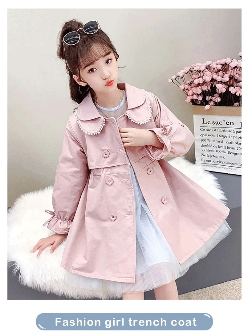 2024 frühling Herbst Neue Ankunft Mode Koreanischen Stil Mädchen Graben Mantel kinder Oberbekleidung Lange Windschutz Jacke Für Mädchen 4-12Y – Detail 3